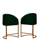 Kit 02 Poltronas Cadeira Banqueta Mia Base Bronze Veludo Verd