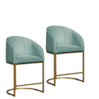 Kit 02 Poltronas Cadeira Banqueta Mia Base Dourada Veludo Acq