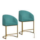 Kit 02 Poltronas Cadeira Banqueta Mia Base Dourada Veludo Azu