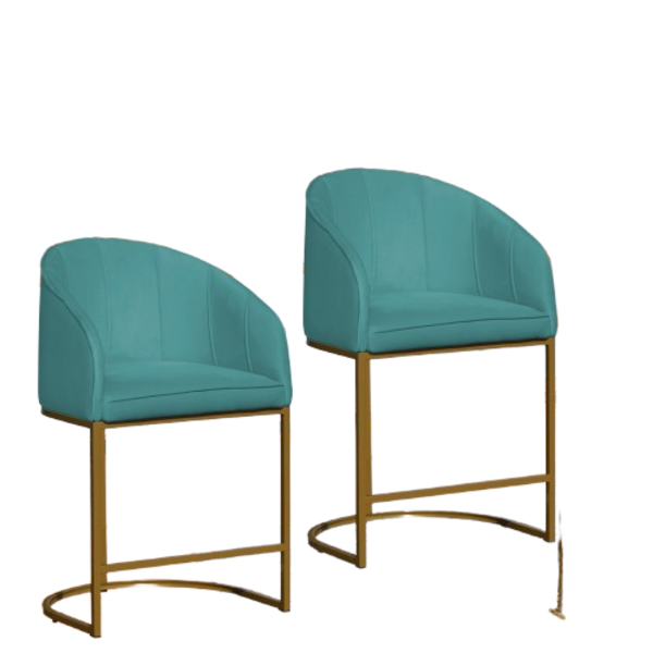 Kit 02 Poltronas Cadeira Banqueta Mia Base Dourada Veludo Azu