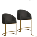 Kit 02 Poltronas Cadeira Banqueta Mia Base Dourada Veludo Gra