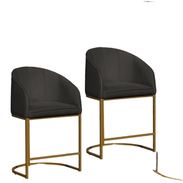 Kit 02 Poltronas Cadeira Banqueta Mia Base Dourada Veludo Gra