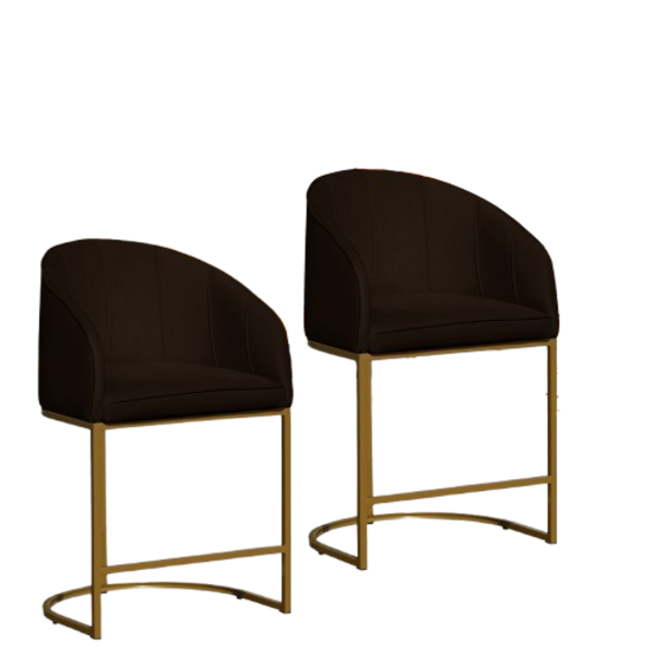 Kit 02 Poltronas Cadeira Banqueta Mia Base Dourada Veludo Mar