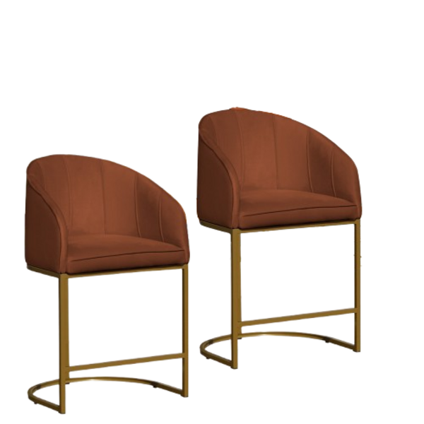 Kit 02 Poltronas Cadeira Banqueta Mia Base Dourada Veludo Ter