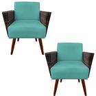 Kit 02 Poltronas Chanel Braça Tramada Pés Palito Suede Azul T