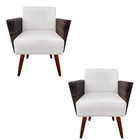 Kit 02 Poltronas Chanel Braça Tramada Pés Palito Suede Bege -