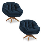 Kit 02 Poltronas Chicago Giratória Veludo Azul Marinho Base D
