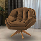 Kit 02 Poltronas Chicago Giratória Veludo Base De Madeira - P