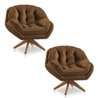 Kit 02 Poltronas Chicago Giratória Veludo Terracota Base De M