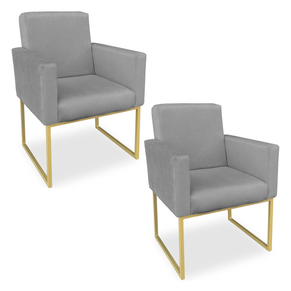 Kit 02 Poltronas Clarice Veludo Base Metálica Industrial Dour