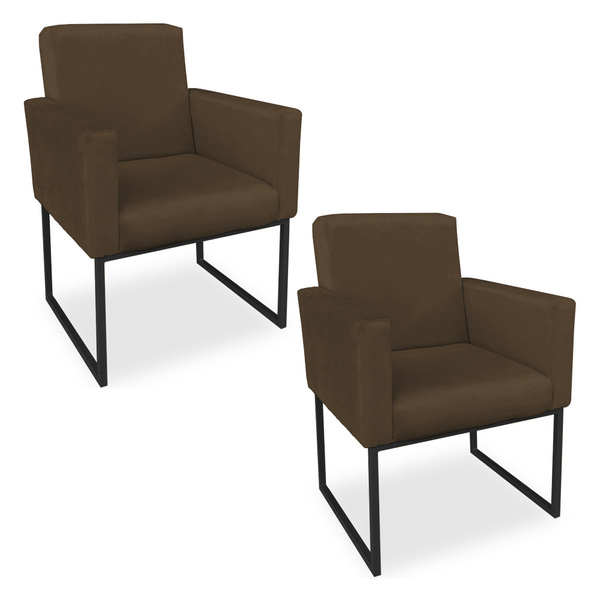 Kit 02 Poltronas Clarice Veludo Base Metálica Industrial Pret