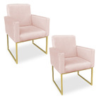 Kit 02 Poltronas Clarice Veludo Rosa Bebê Base Metálica Indus