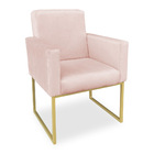Kit 02 Poltronas Clarice Veludo Rosa Bebê Base Metálica Indus