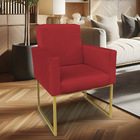 Kit 02 Poltronas Clarice Veludo Vermelho Base Metálica Indust