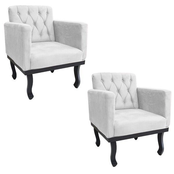 Kit 02 Poltronas Classic Pés Luís Xv Suede Branco - Amarena M