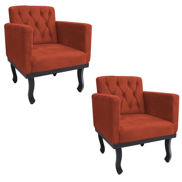 Kit 02 Poltronas Classic Pés Luís Xv Suede Terracota - Amaren