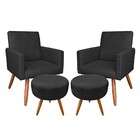 Kit 02 Poltronas Com 02 Puffs Larissa Suede Pés Palito Castan