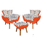 Kit 02 Poltronas Com Puff Opala Composê D87 Com Suede Laranja