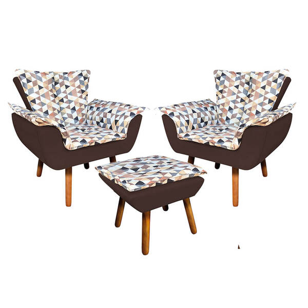 Kit 02 Poltronas Com Puff Opala Composê D87 Com Suede Marrom