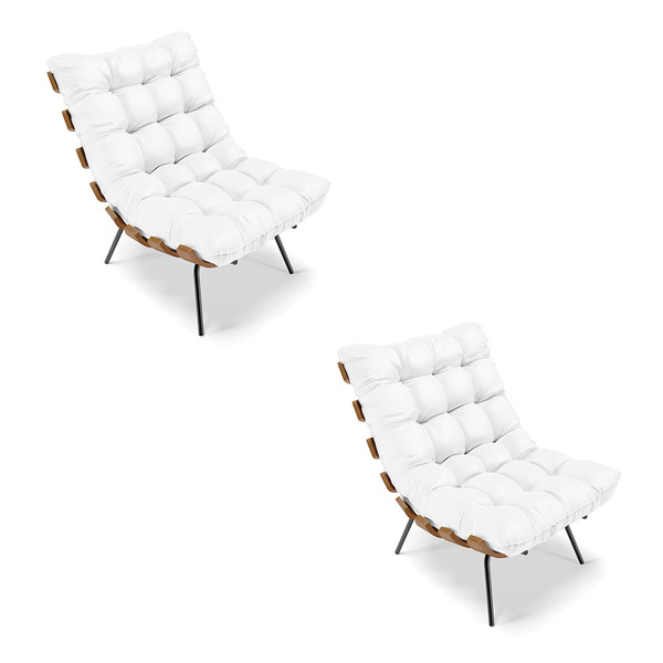 Kit 02 Poltronas Costela Corino Base Metálica Preto M11 - D'r