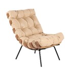 Kit 02 Poltronas Costela Couro Legítimo Bege Base Metálica Pr