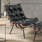 Kit 02 Poltronas Costela Couro Legítimo Preto Base Metálica P