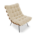 Kit 02 Poltronas Costela Linho Base Metálica Preto - D'rossi