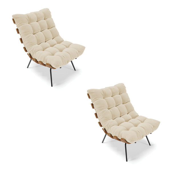 Kit 02 Poltronas Costela Linho Base Metálica Preto M11 - D'ro