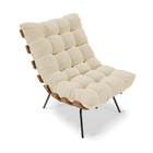 Kit 02 Poltronas Costela Linho Grosso Bege A19 Base Metálica