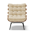 Kit 02 Poltronas Costela Linho Grosso Bege A19 Base Metálica