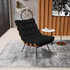 Kit 02 Poltronas Costela Linho Preto A79 Base Metálica Preto