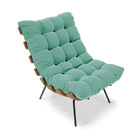 Kit 02 Poltronas Costela Suede Azul Turquesa Base Metálica Pr