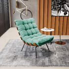 Kit 02 Poltronas Costela Suede Azul Turquesa Base Metálica Pr