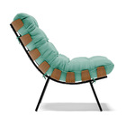 Kit 02 Poltronas Costela Suede Azul Turquesa Base Metálica Pr