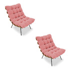 Kit 02 Poltronas Costela Suede Base Metálica Preto M11 - D'ro