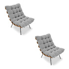 Kit 02 Poltronas Costela Suede Base Metálica Preto M11 - D'ro