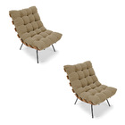 Kit 02 Poltronas Costela Suede Base Metálica Preto M11 - D'ro