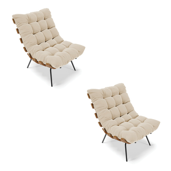 Kit 02 Poltronas Costela Suede Base Metálica Preto M11 - D'ro