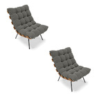 Kit 02 Poltronas Costela Suede Base Metálica Preto M11 - D'ro