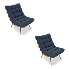 Kit 02 Poltronas Costela Suede Base Metálica Preto M11 - D'ro