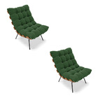 Kit 02 Poltronas Costela Suede Verde Base Metálica Preto - D'