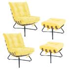 Kit 02 Poltronas Costela X 02 Puffs Banqueta Amarelo