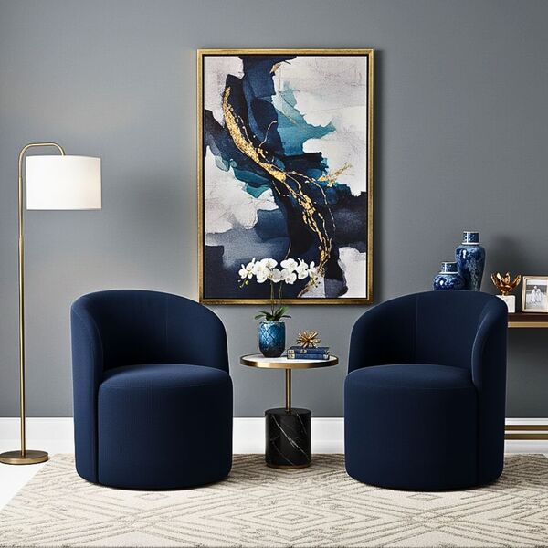 Kit 02 Poltronas Curva Orgânica Nature Gaia Suede Azul Marinh