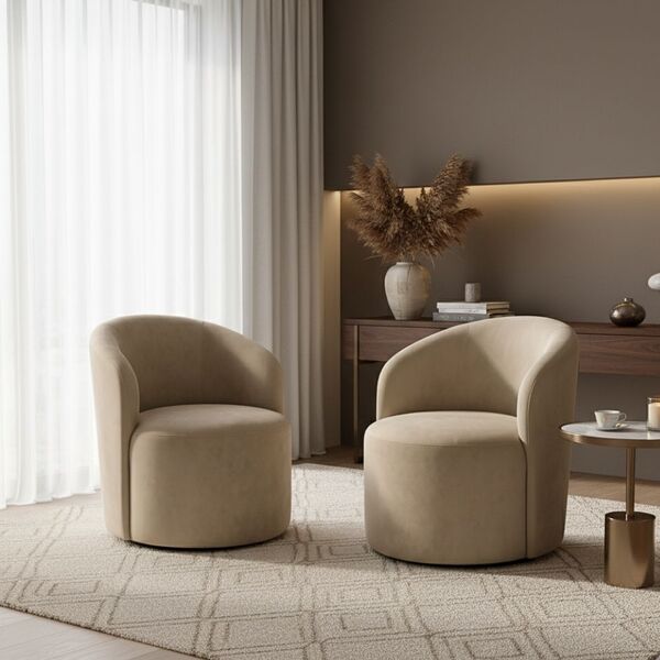 Kit 02 Poltronas Curva Orgânica Nature Gaia Veludo Bege - Mon