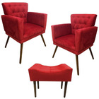 Kit 02 Poltronas Dália E 01 Puff Retangular Decorativos - J.a