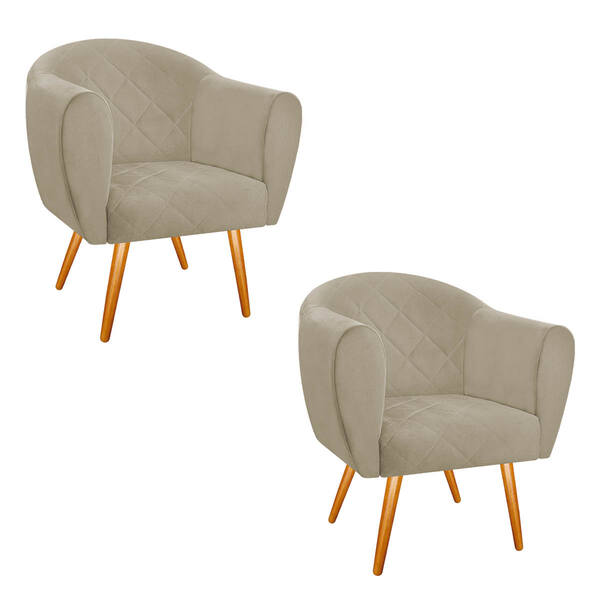 Kit 02 Poltronas Dandara Pés Palito Linho - Amarena Móveis -