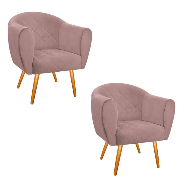 Kit 02 Poltronas Dandara Pés Palito Linho - Amarena Móveis -