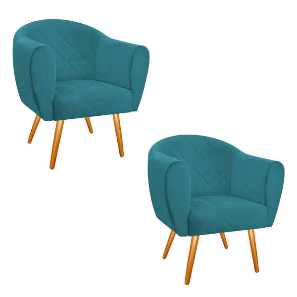 Kit 02 Poltronas Dandara Pés Palito Suede - Amarena Móveis -