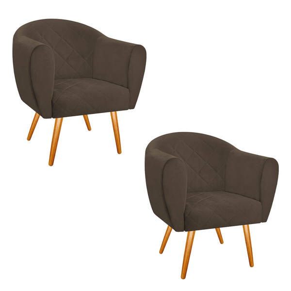 Kit 02 Poltronas Dandara Pés Palito Suede - Doce Sonho Móveis