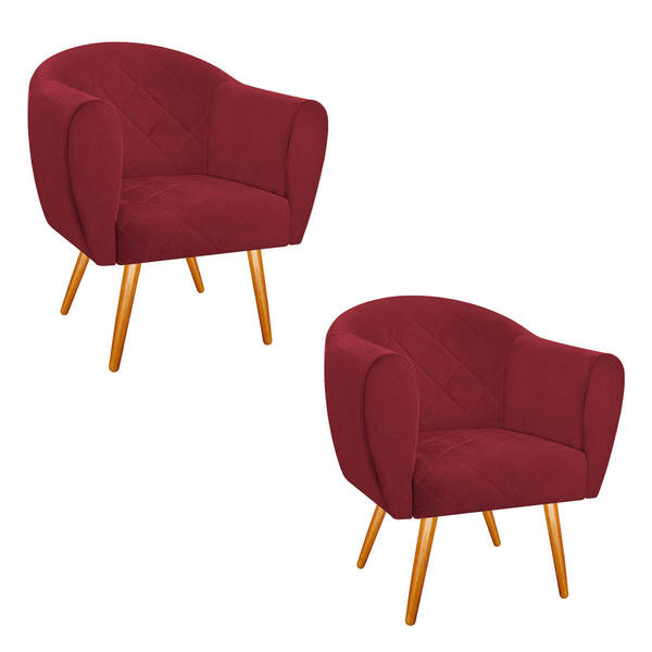 Kit 02 Poltronas Dandara Pés Palito Suede - Doce Sonho Móveis